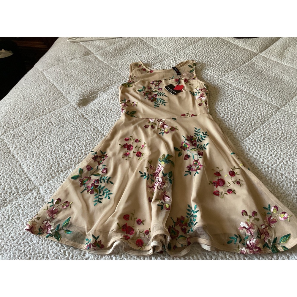 Colori Floral Embroidered Mesh Dress Womens‎ Small Beige NWT Fit and  Sleeveless